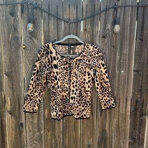 Marc Cain Brown Black Tan Spotted Leopard Print Button Down Cardigan Silk Blend